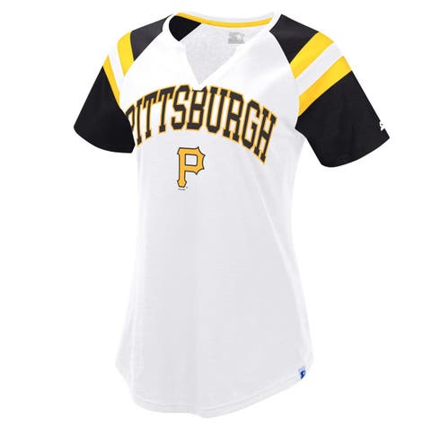 Women's Starter White/Black Pittsburgh Pirates Game On Notch Neck Raglan T-Shirt