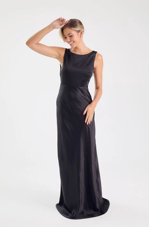 Cowl Back Satin Bridesmaid Dress