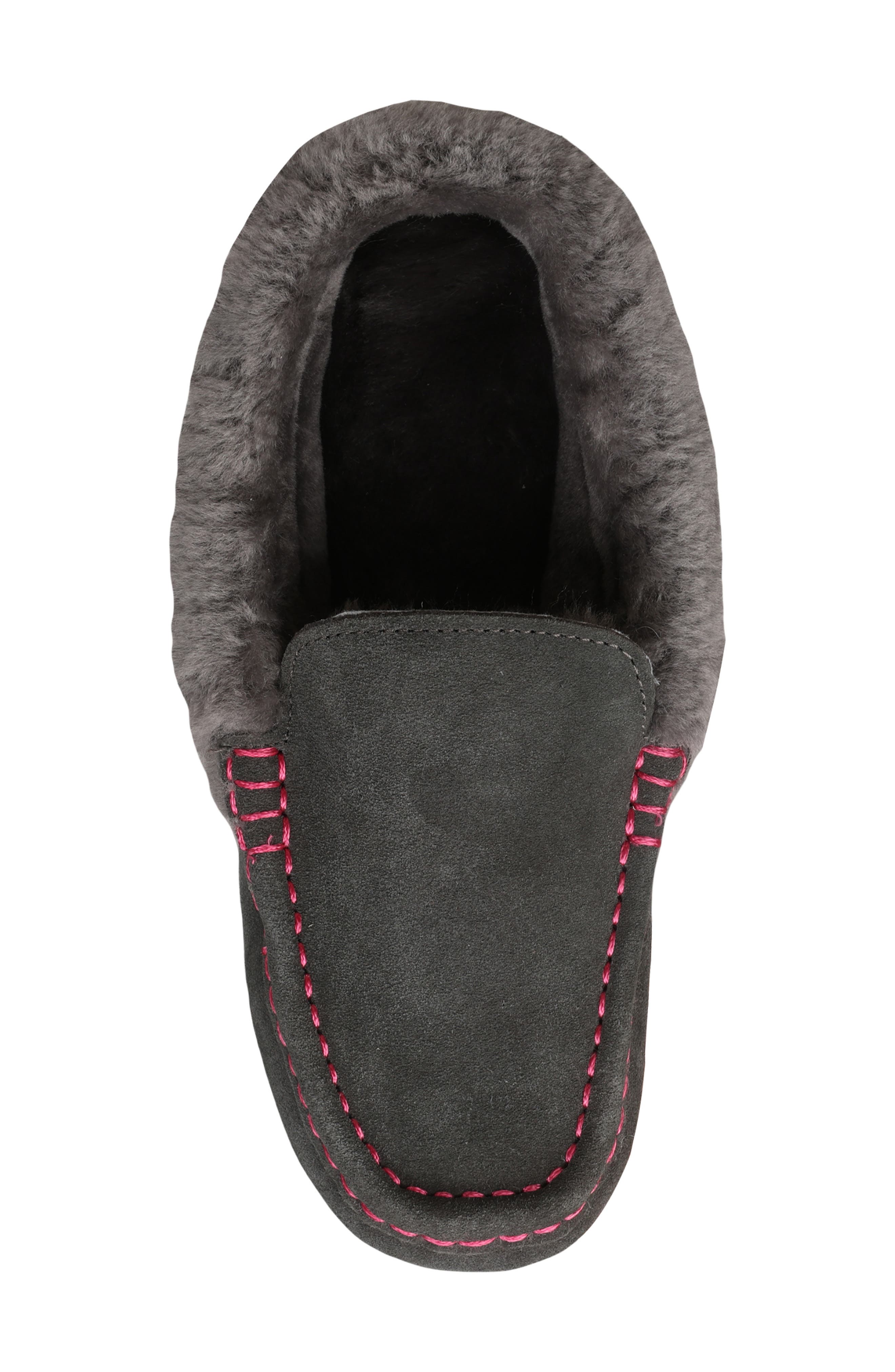 Mykos Suede Faux Fur Lined Water Repellent Slipper, Alternate, color, Charcoal/ Hot Pink