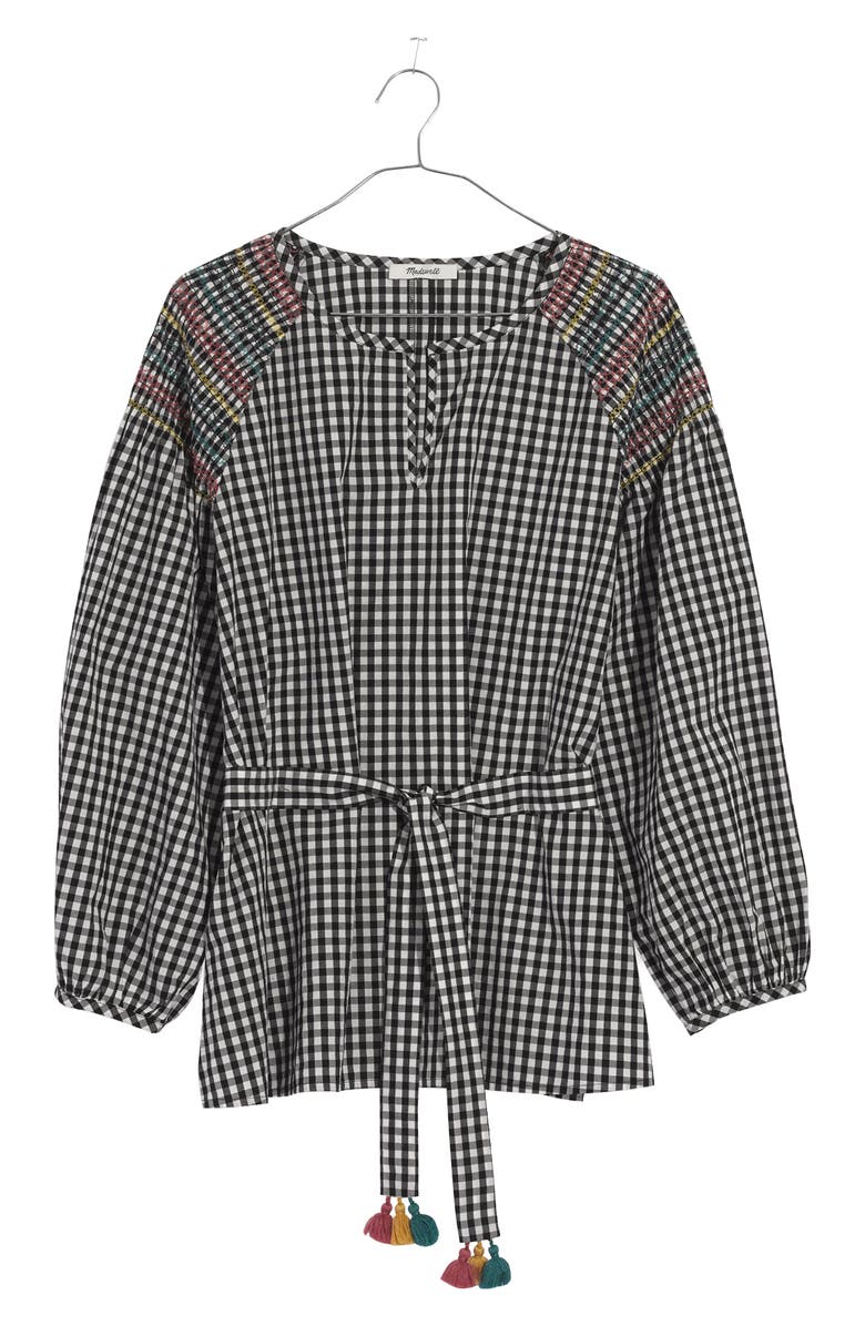 Madewell Smocked Gingham Top, Alternate, color,