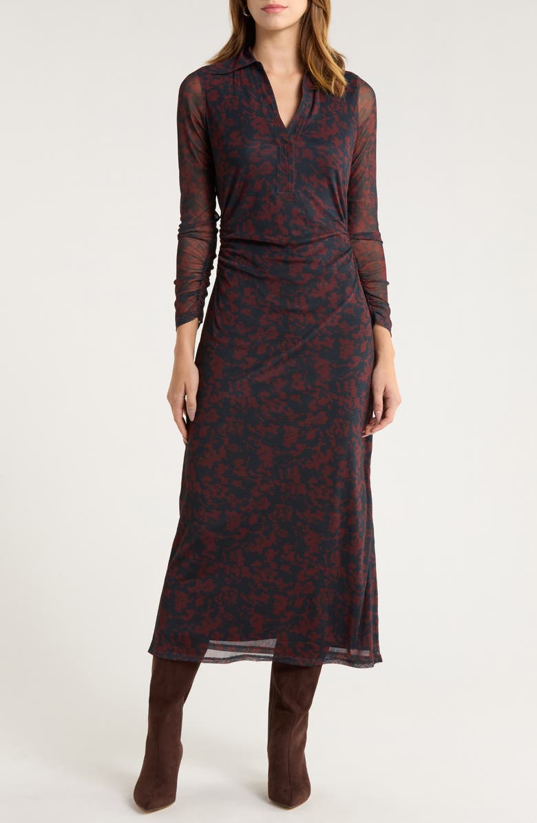 Madewell Long Sleeve Polo Midi Dress, Main, color, Dark Navy