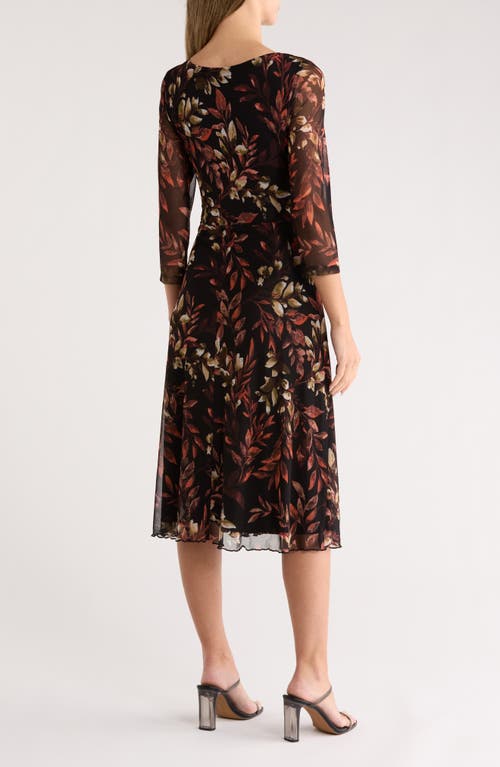 Connected Apparel Tie Waist Mesh A-line Midi Dress In Brown