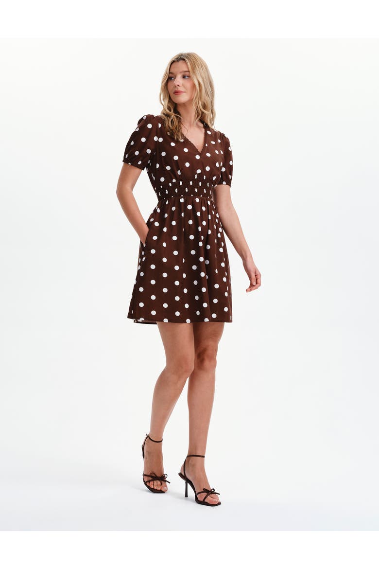 Meadow Polka Dot Cotton Short Dress, Alternate, color, Brown Spot