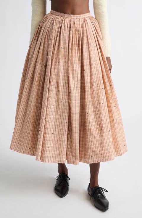 Plaid Cotton Midi Skirt