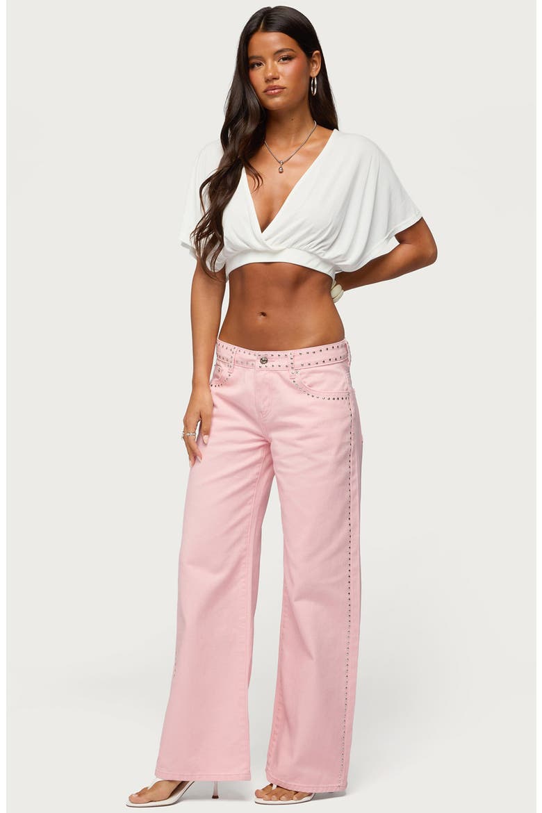 Quincy Studded Low Rise Baggy Jeans, Alternate, color, LIGHT-PINK