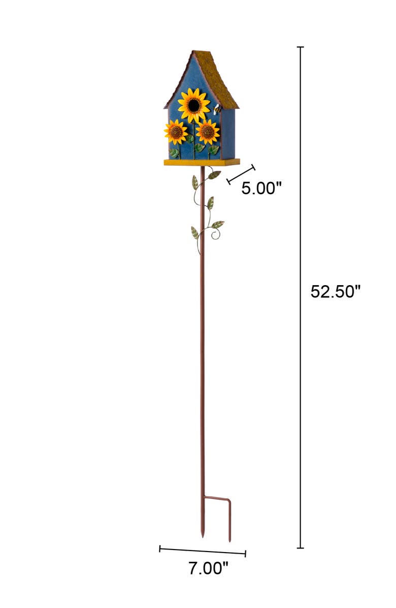 Glitzhome 52"H Metal Daisy Decorative Garden Birdhouse with Stake, Alternate, color, Blue