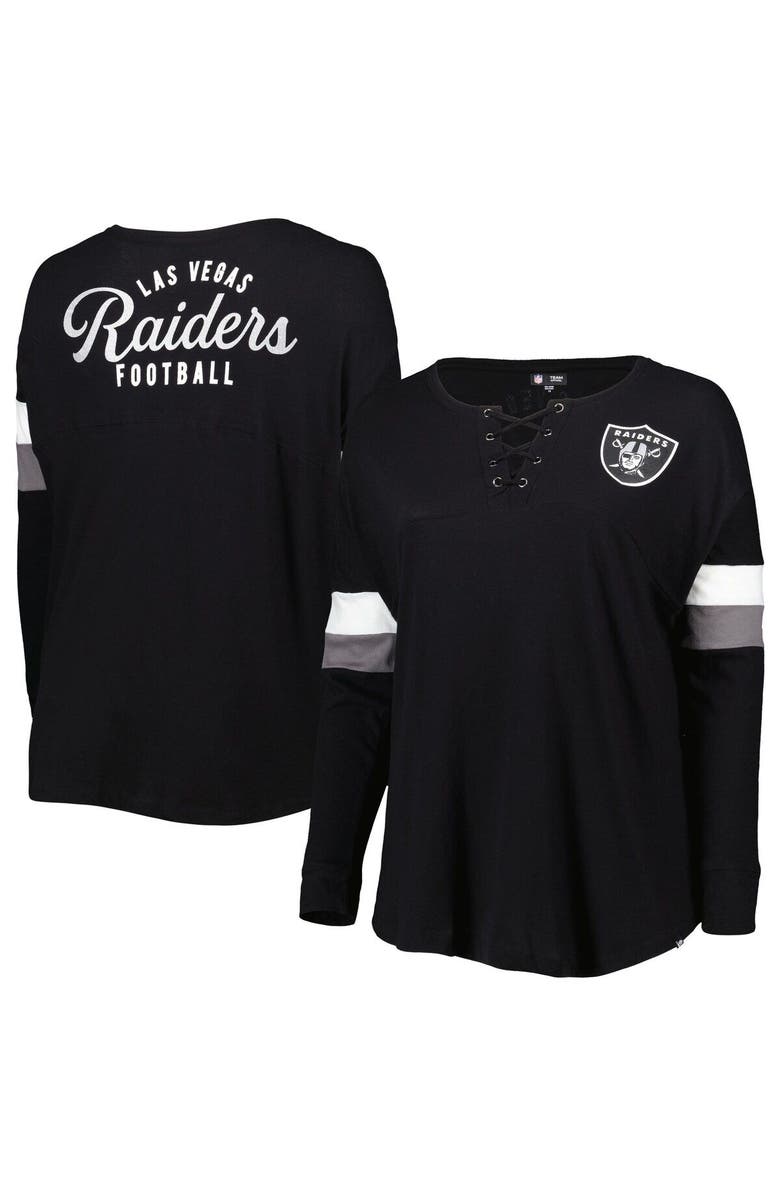New Era Women's New Era Black Las Vegas Raiders Plus Size Athletic Varsity Lace-Up V-Neck Long Sleeve T-Shirt, Main, color,