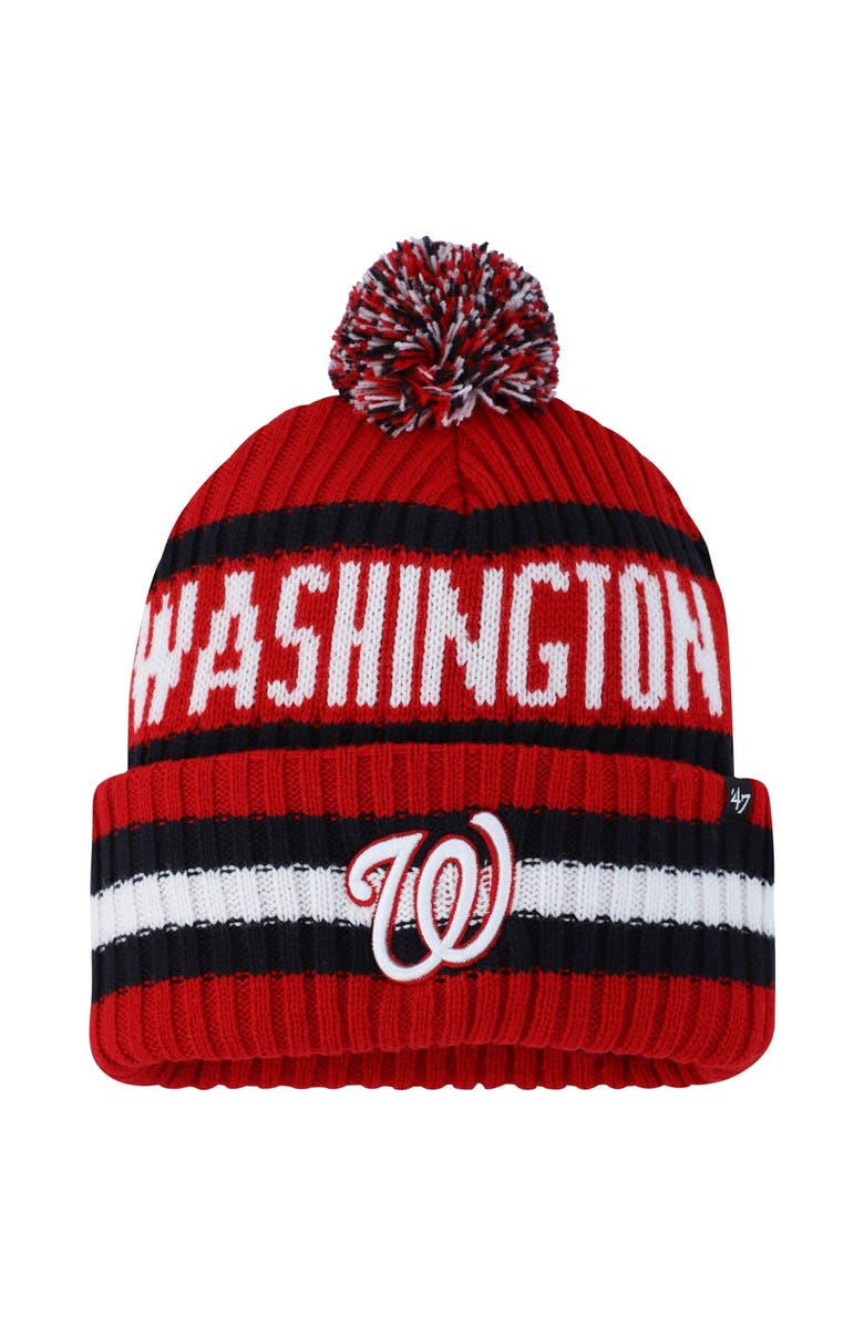 '47 Men's '47 Red Washington Nationals Bering Cuffed Knit Hat with Pom, Main, color, Red