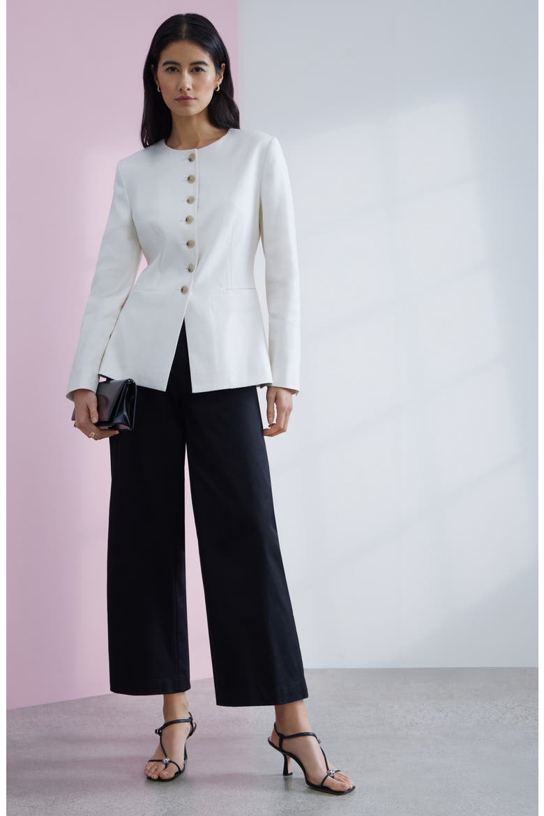 Collarless Linen Blend Blazer, Alternate, color, IVORY TOFU
