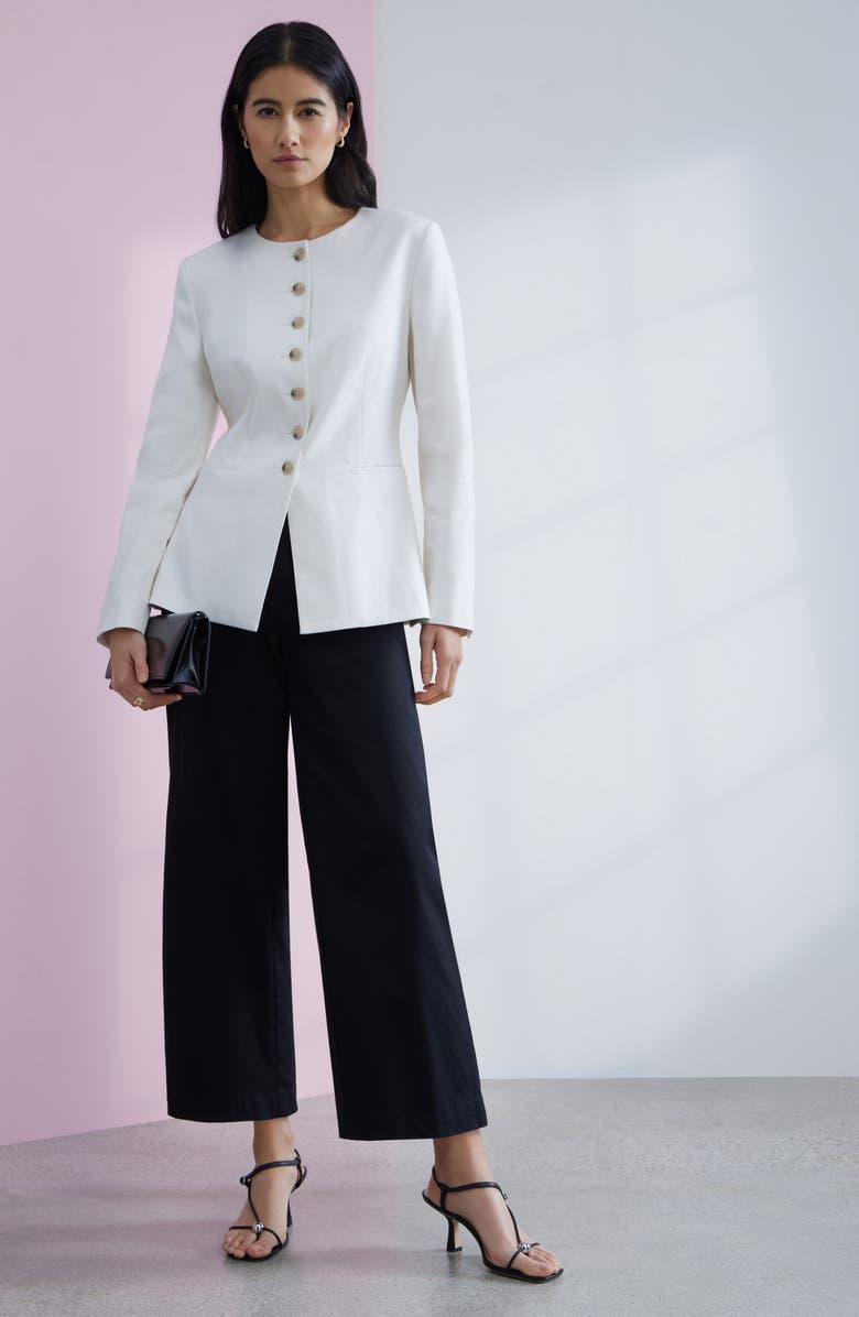 Nordstrom Collarless Linen Blend Blazer, Alternate, color, Ivory Tofu