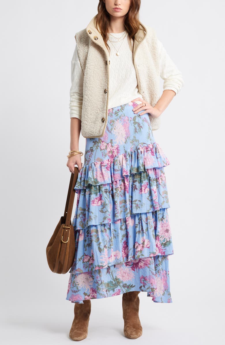 Treasure & Bond Floral Tiered Ruffle Maxi Skirt, Alternate, color, Blue Garden Floral