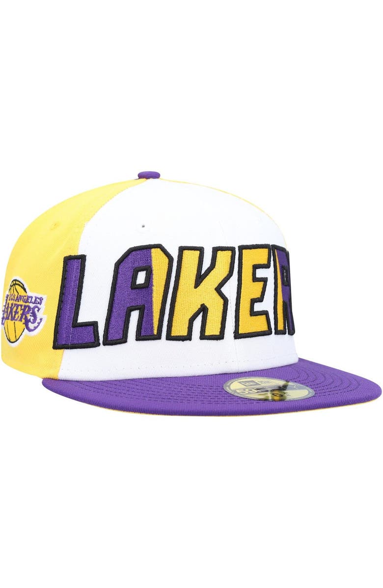 New Era Men's New Era White/Purple Los Angeles Lakers Back Half 9FIFTY Fitted Hat, Main, color, White