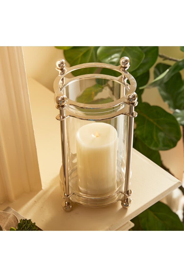 Lauren Chrome Silver Hurricane Glass Candle Holder, Alternate, color, Gold
