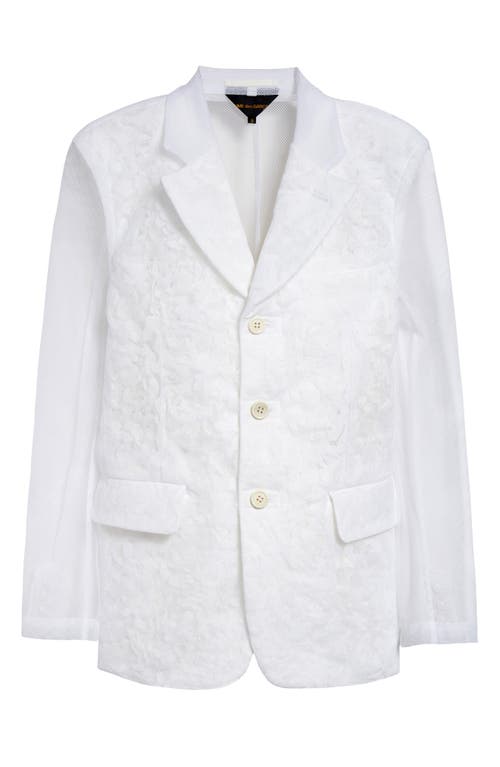 Shop Comme Des Garçons Single Breasted Floral Tulle & Mesh Blazer In White X White