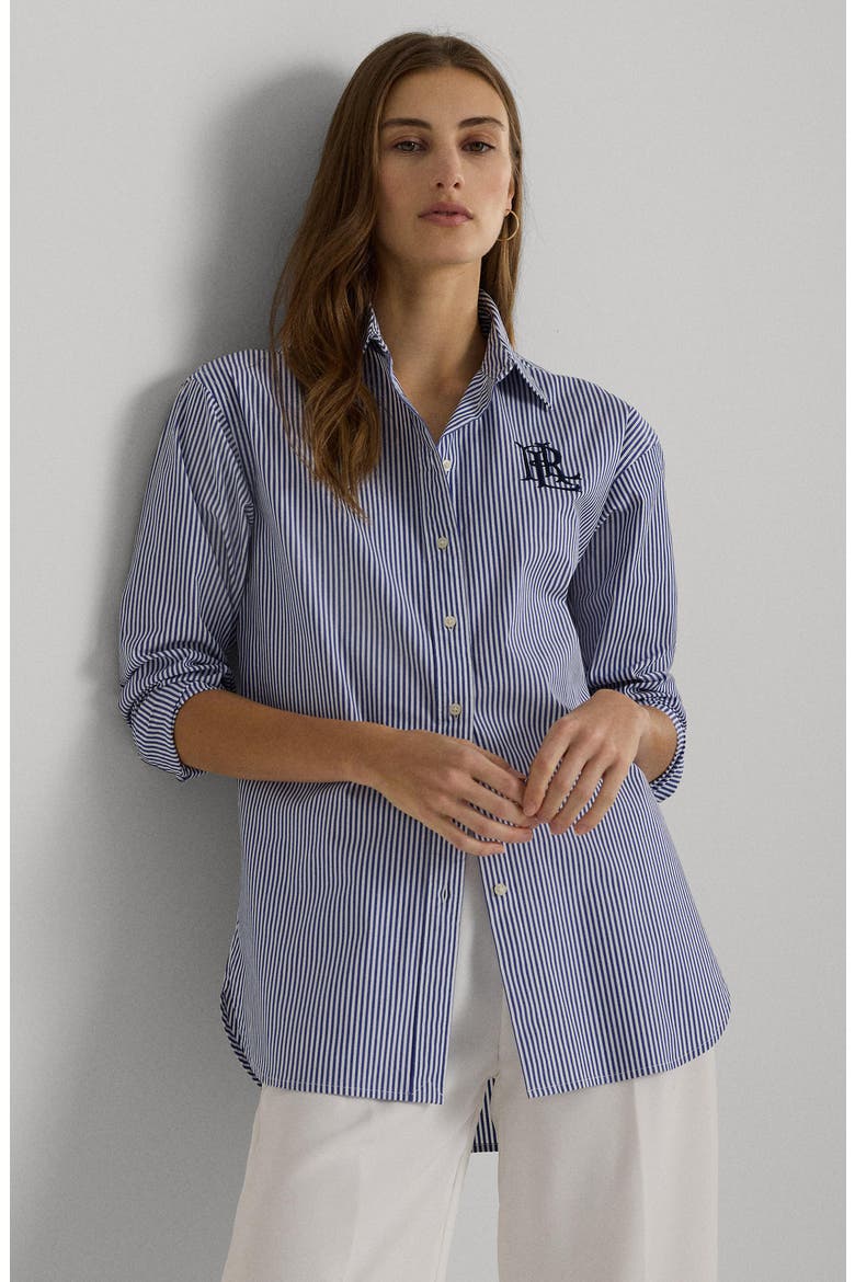Relaxed Fit Striped Stretch Cotton Shirt, Alternate, color, BLU/WHT