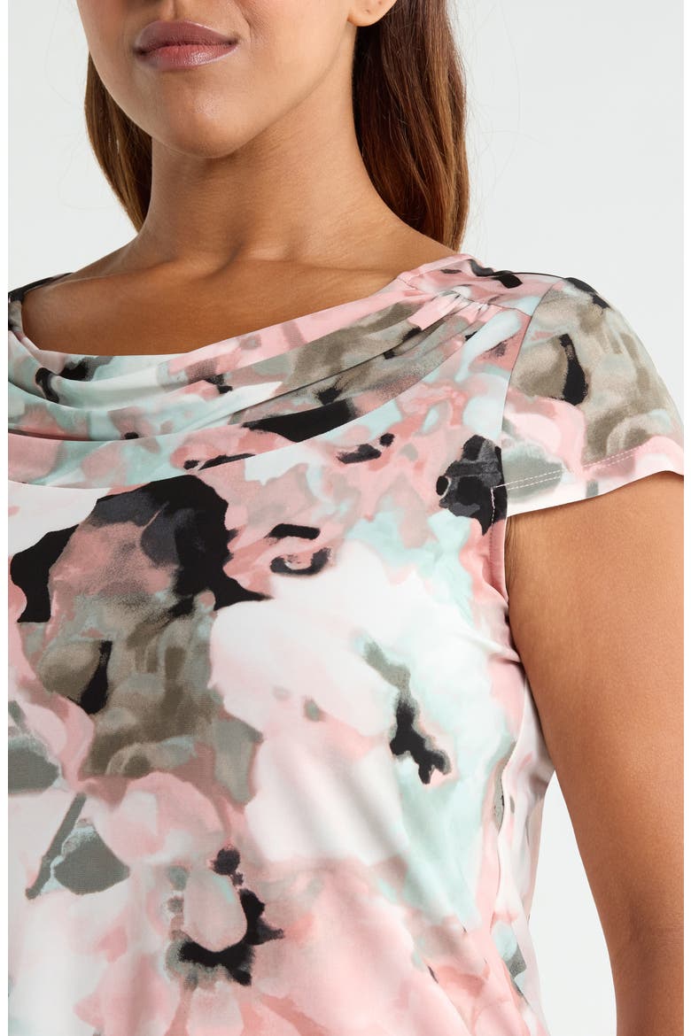 Blurred Floral Print Cowl Neck Top, Alternate, color, TEAROSE MULTI