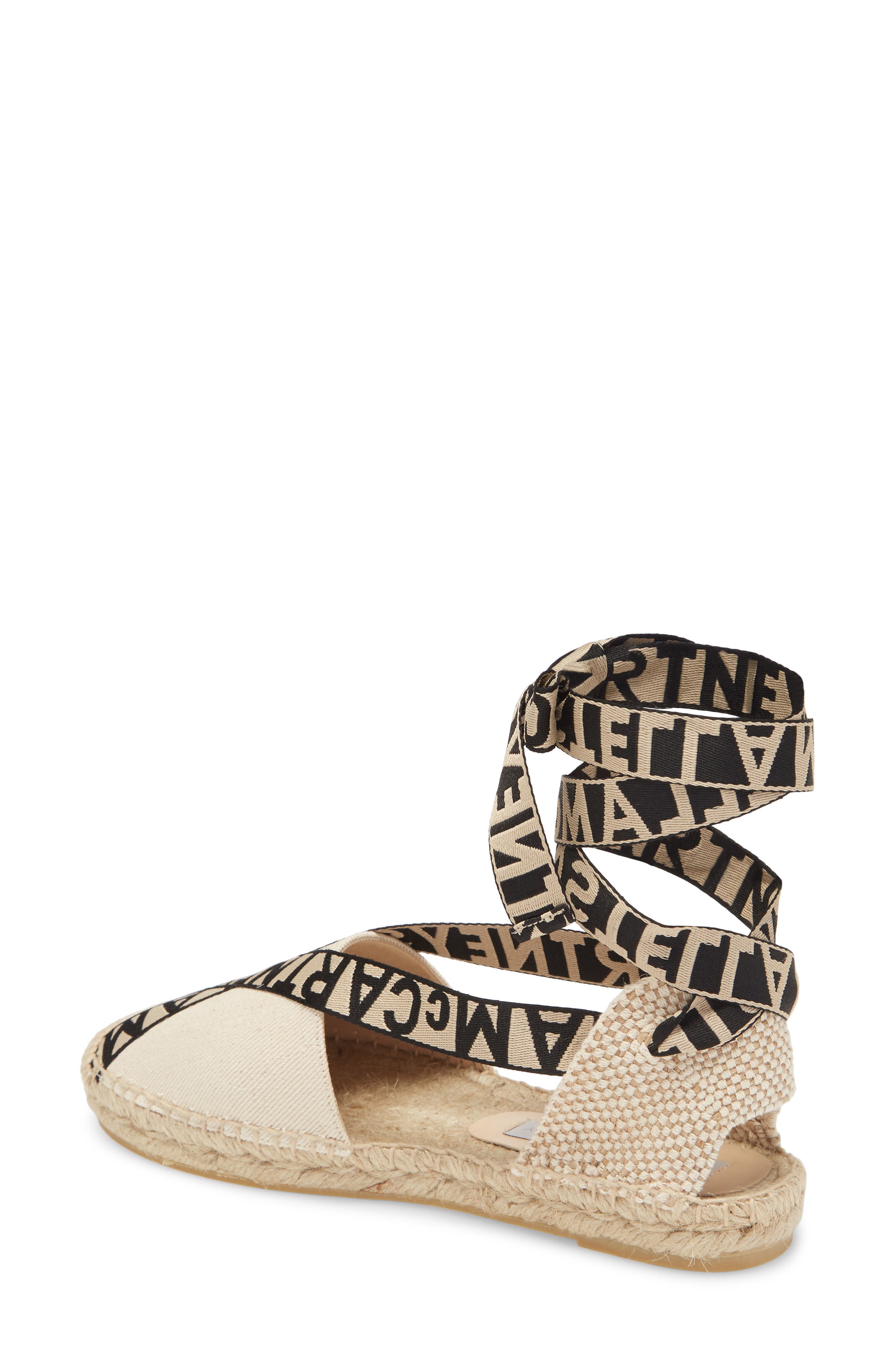 Gaia Logo Ankle Wrap Espadrille Flat, Alternate, color, STRAW/ ECRU