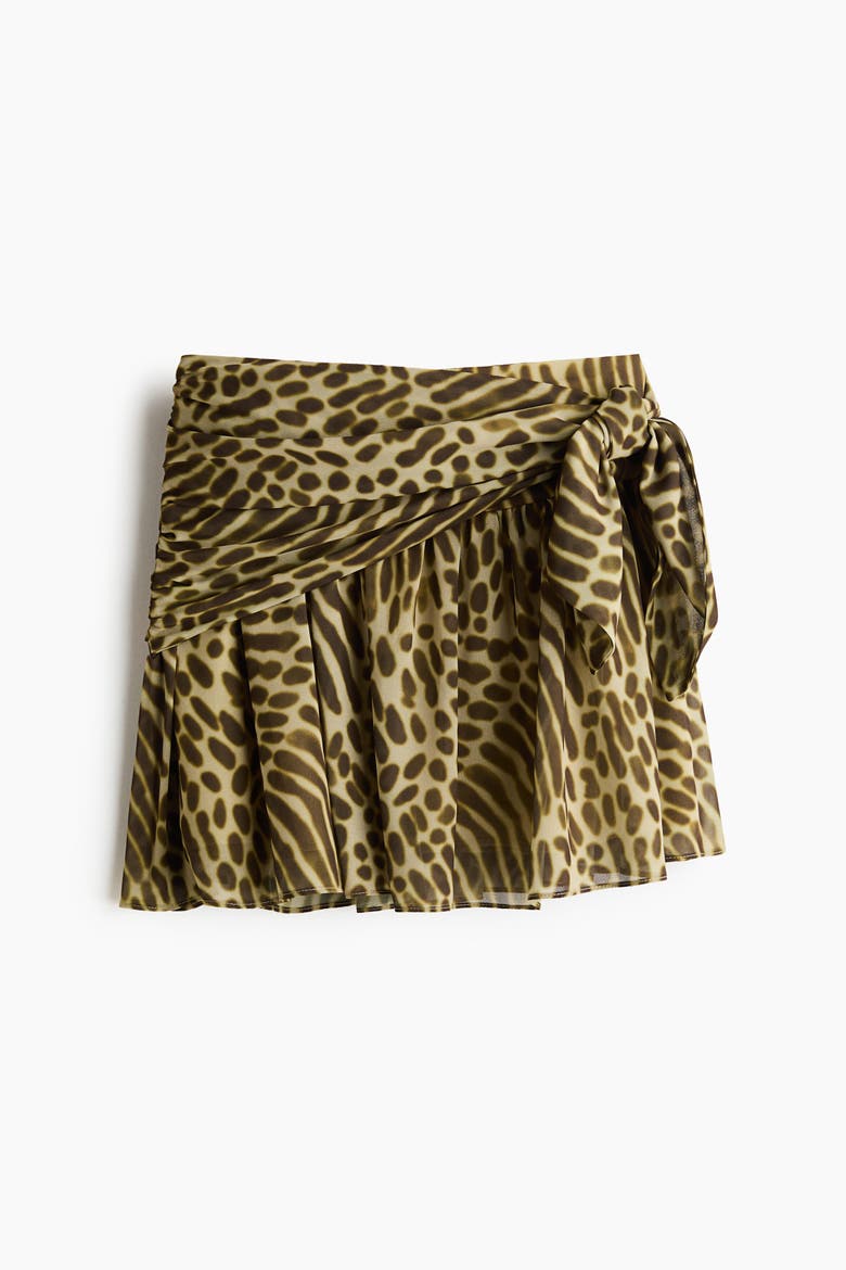 Tie-detail Flared Skirt, Alternate, color, Dark khaki green/patterned