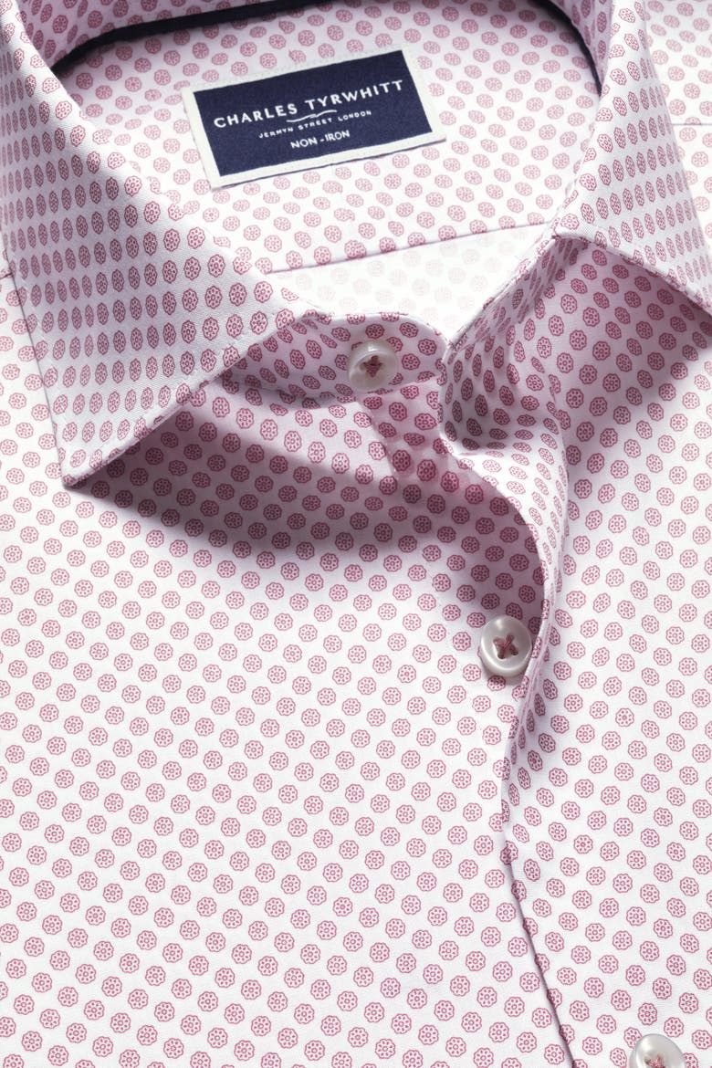 Slim Fit Medallion Non-Iron Stretch Print Shirt, Alternate, color, Claret Pink