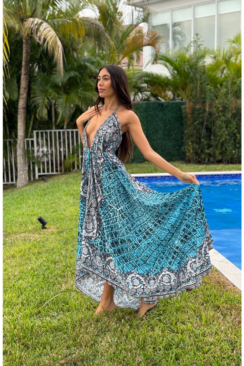 Halter Neck Dress, Alternate, color, TEAL BLUE