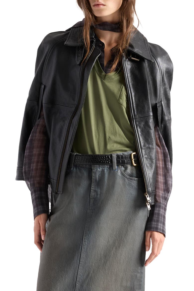 Leather Cape Jacket, Main, color, LEATHER BLACK
