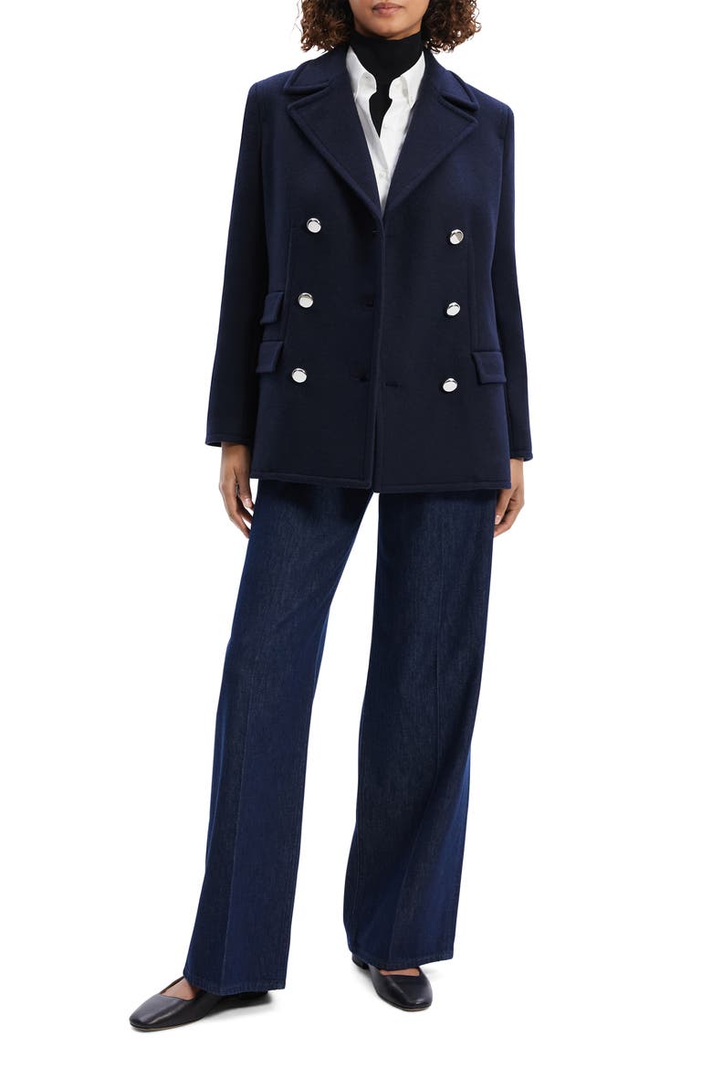 Double Breasted Wool Peacoat Blazer, Alternate, color, BALTIC