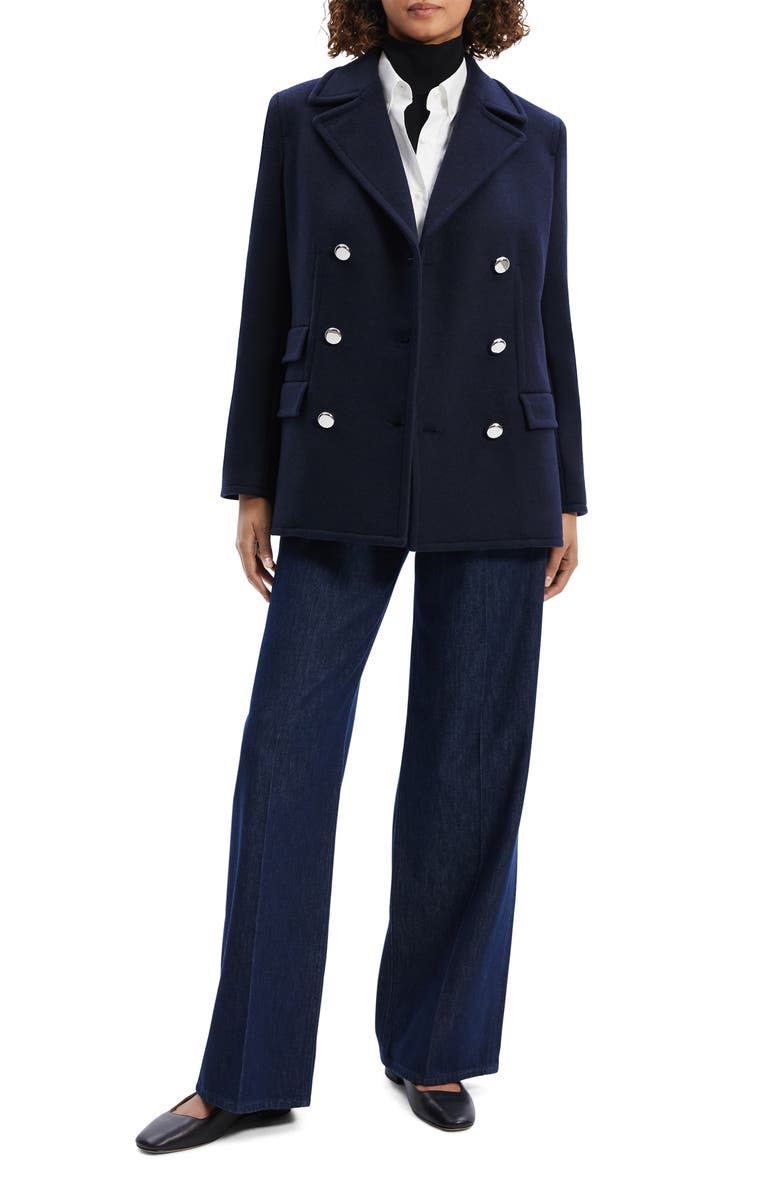 Theory Double Breasted Wool Peacoat Blazer, Alternate, color, Baltic
