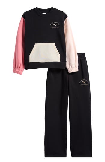 Puma Kids' Colorblock Fleece Sweatshirt & Pants Set In Black