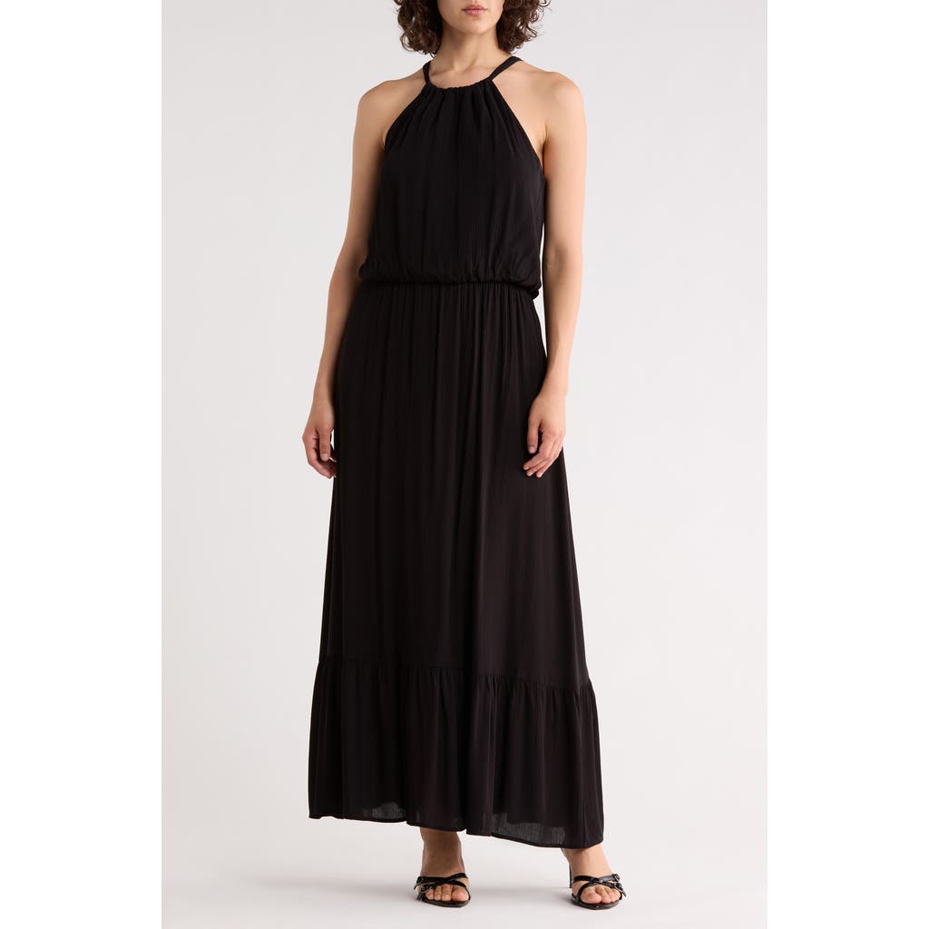 WEST K Halter Neck Gauze Maxi Dress in Black at Nordstrom Rack, Size Medium
