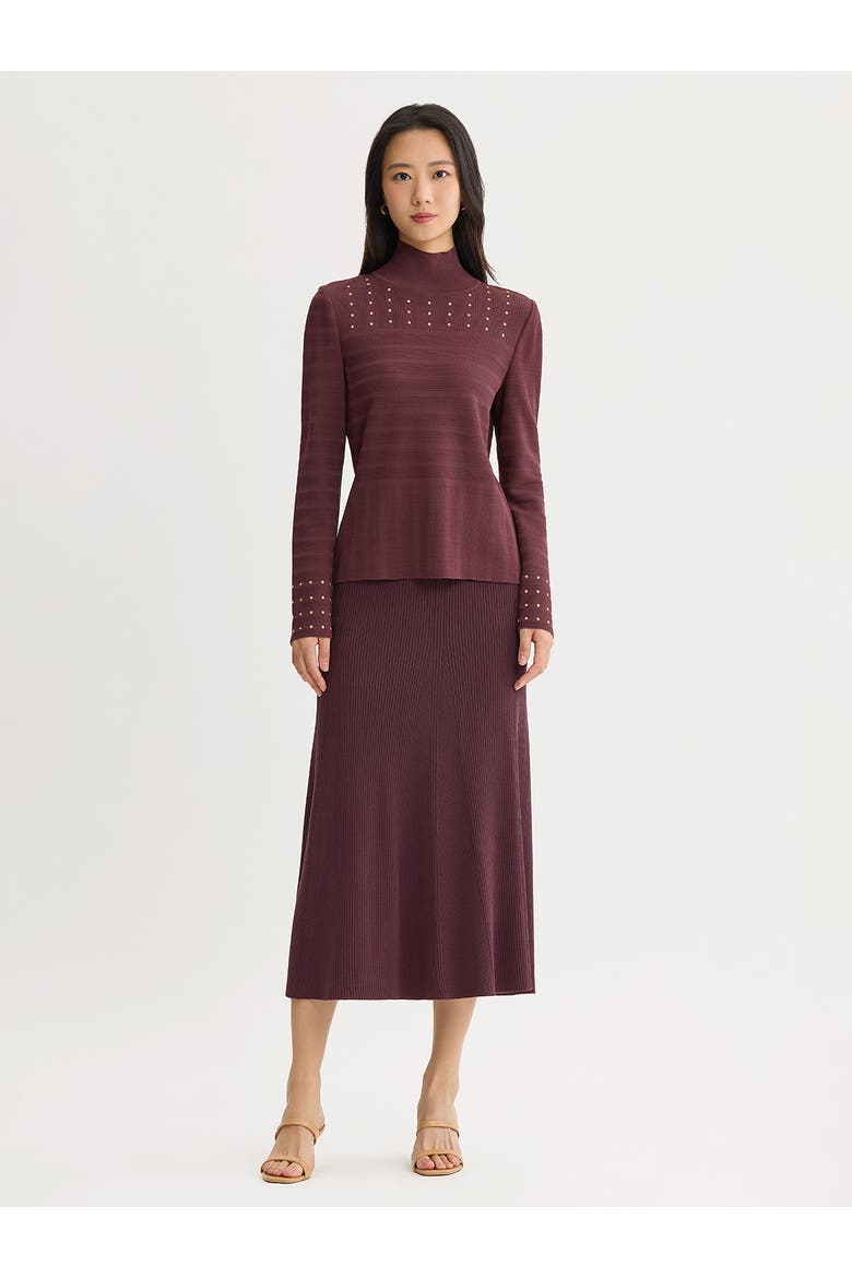 Studded Mock Neck Ribbed Knit Top, Alternate, color, Mahogany