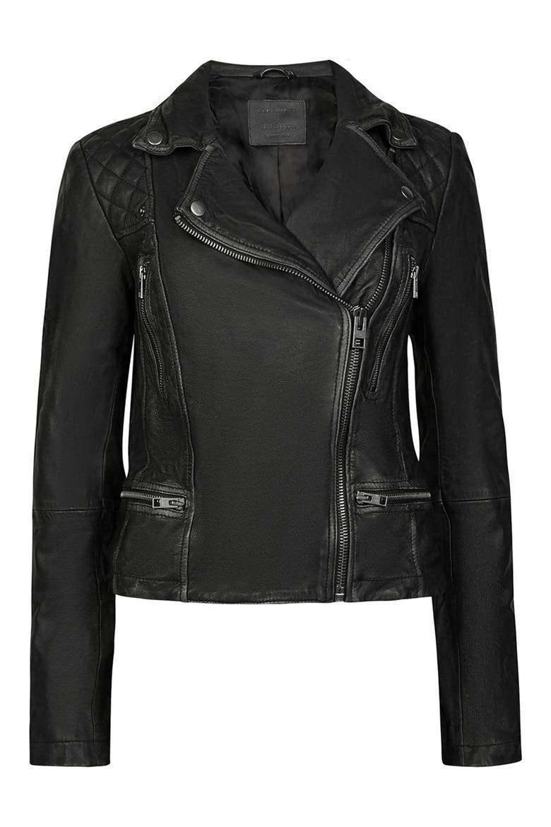 Cargo Leather Biker Jacket, Alternate, color, BLACK/ GREY
