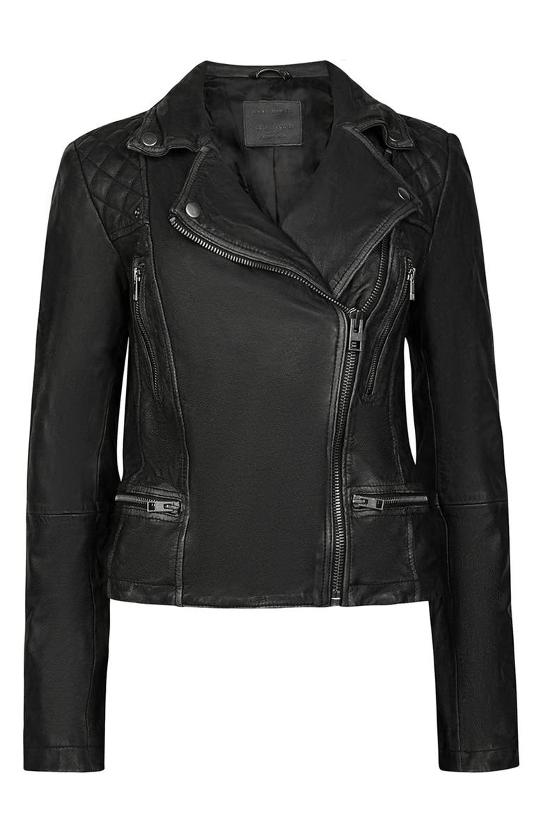AllSaints Cargo Leather Biker Jacket, Alternate, color,