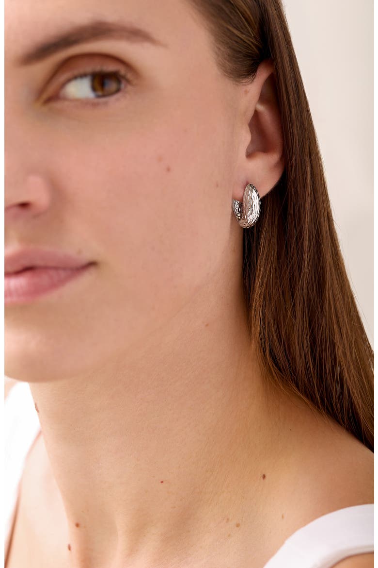 14K Gold Faceted Huggie Hoop Earrings, Alternate, color, 14K WHITE GOLD