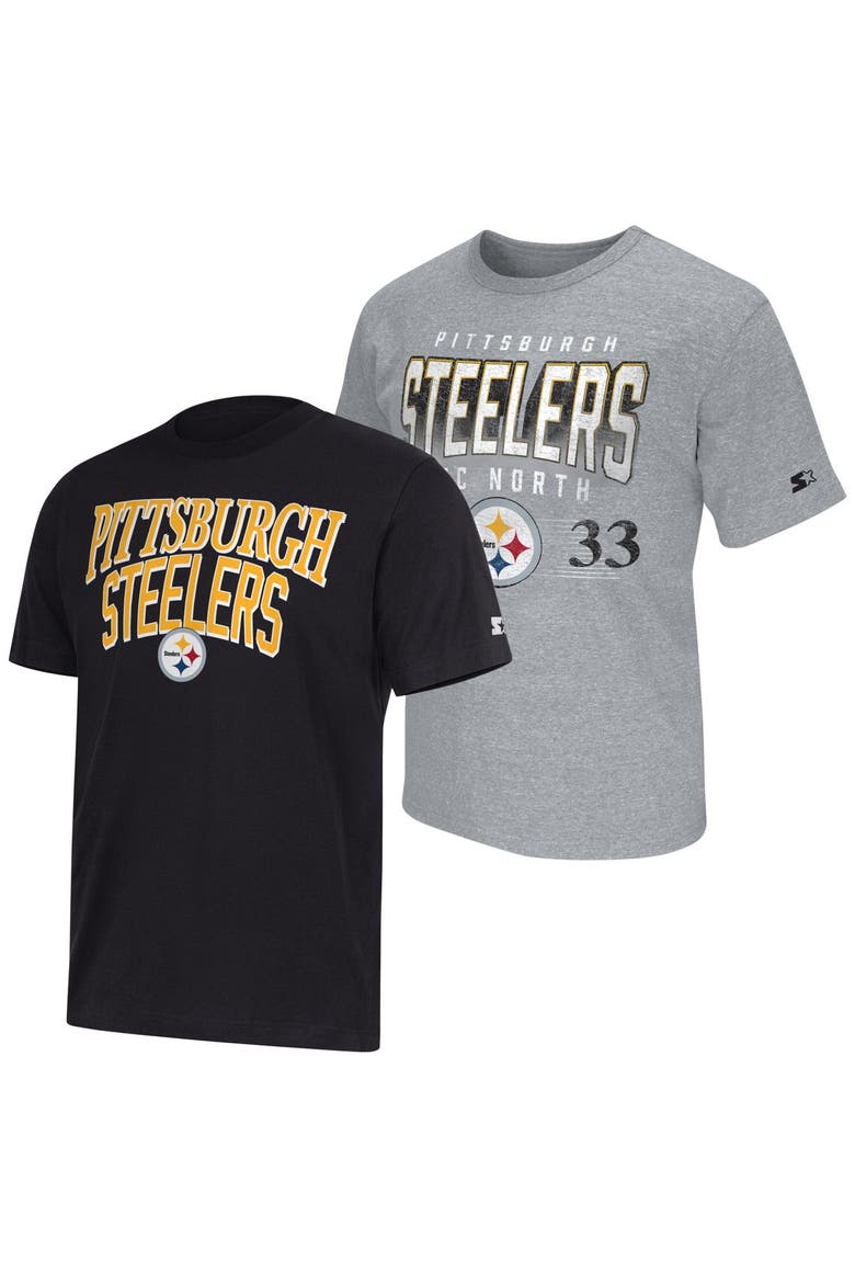 Men's Starter  Black/Heather Gray Pittsburgh Steelers Two-Pack Logo T-Shirt Set, Main, color, Black