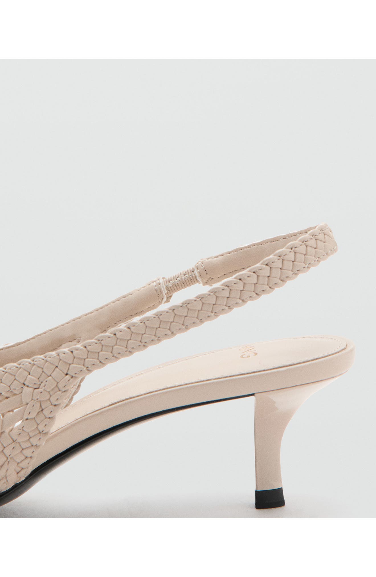 MANGO Woven Pointed Toe Slingback Kitten Heel Pump, Alternate, color, Ecru