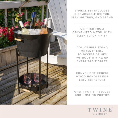 Twine Black Beverage Tub With Stand & Tray In Black