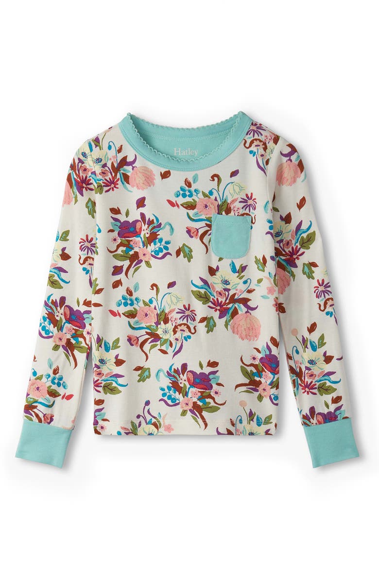 Hatley Kids' Fall Floral Fitted Two-Piece Pajamas, Alternate, color, Sea Salt