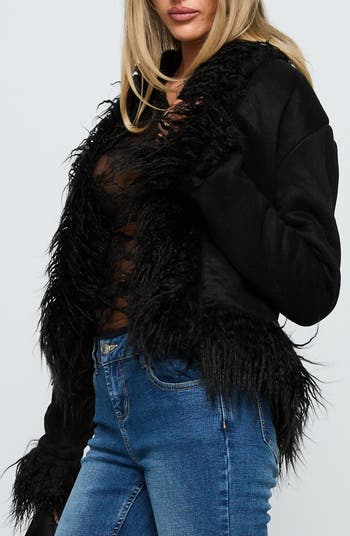 Lowden Faux Fur Trim Faux Suede Jacket