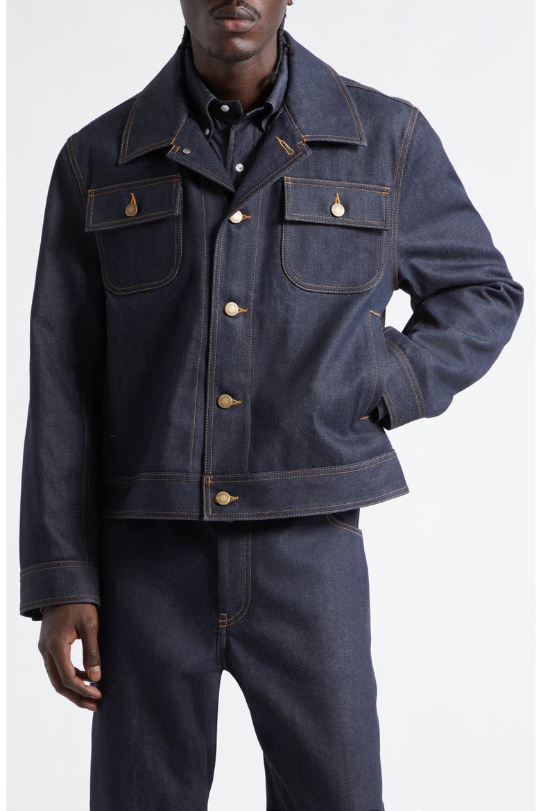 Selvedge Denim Backstrap Utility Jacket, Main, color, NAVY