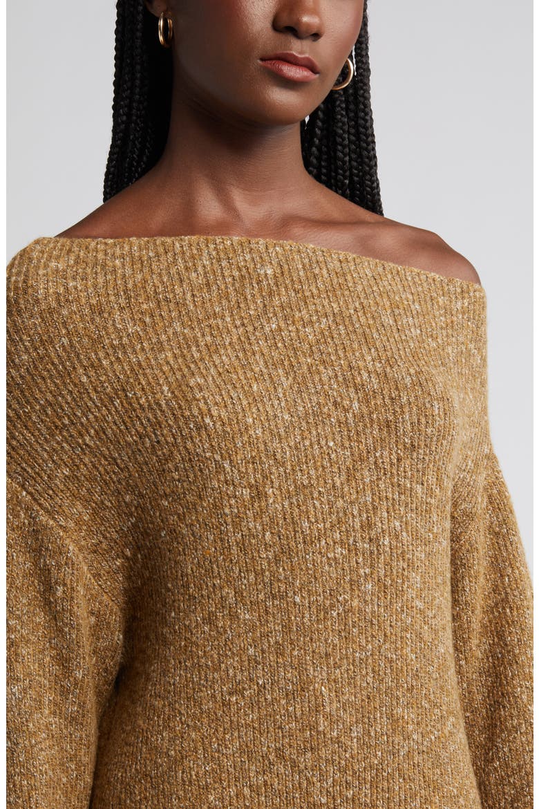 One-Shoulder Long Sleeve Rib Sweater Dress, Alternate, color, BROWN TEMPLE