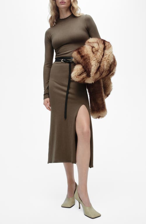 Mango Side Slit Knit Dress Khaki In Khaki Green