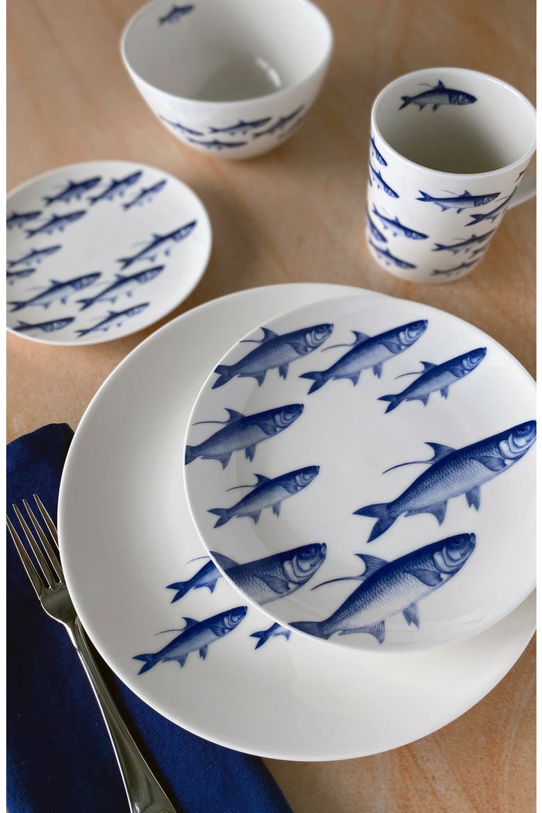 School of Fish Small Plates - Porcelain - Set 4, Alternate, color, BLUE