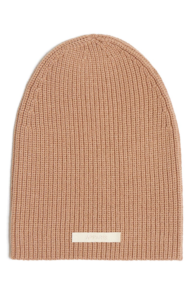 Apparis Cara Logo Patch Beanie, Main, color, Beige