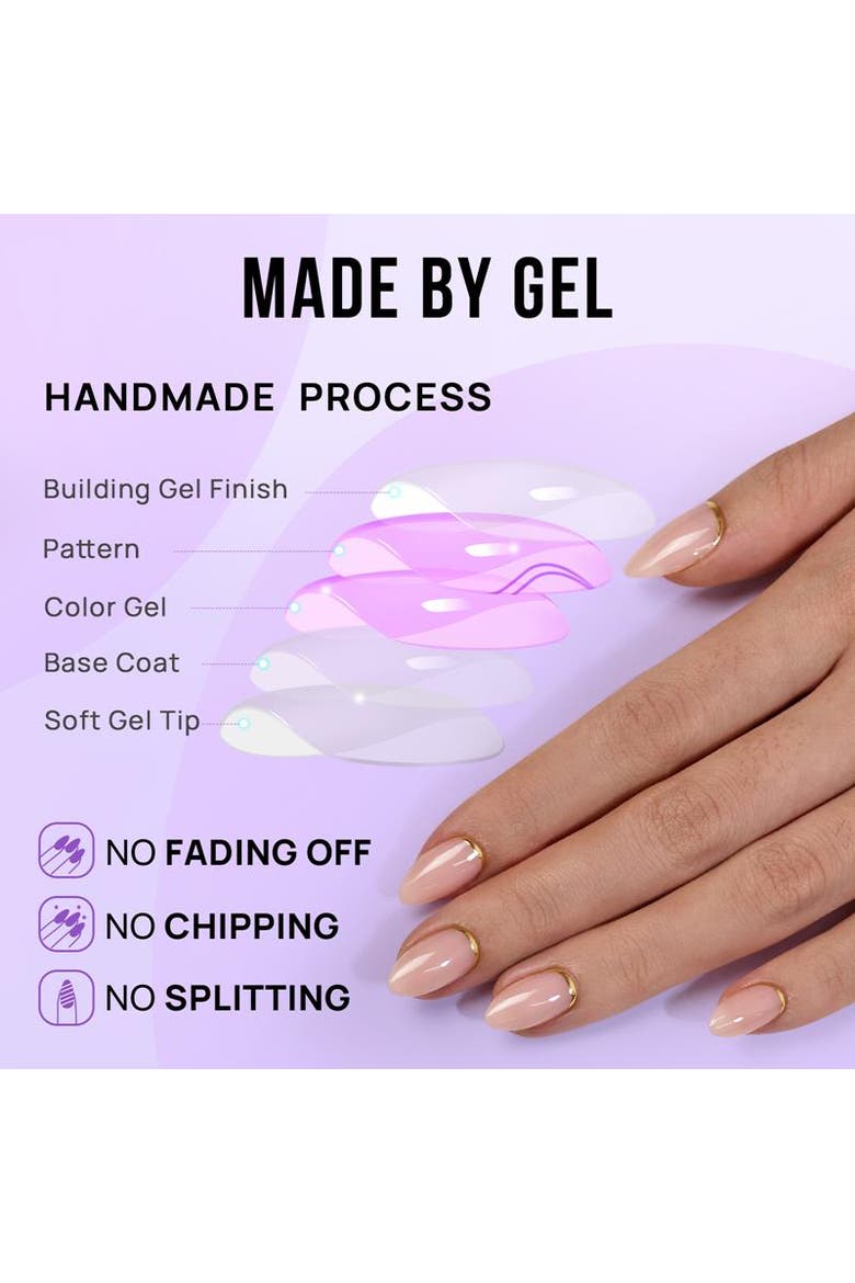 Press-on Nails Set Short Almond, Alternate, color, Gold End
