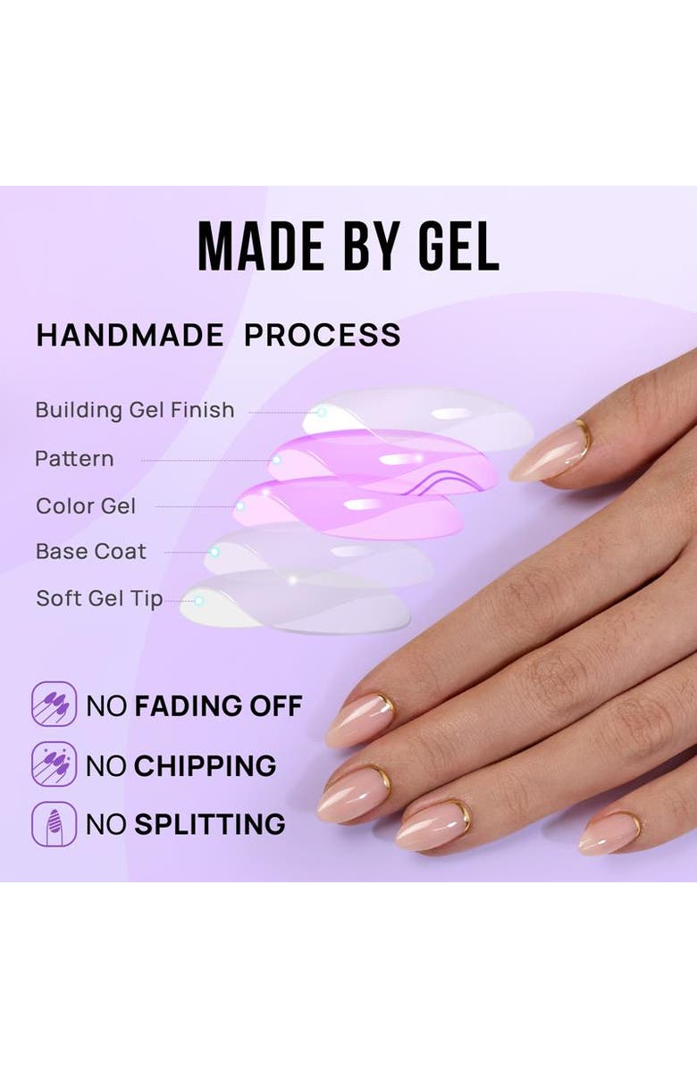 Btartboxnails Press-on Nails Set Short Almond, Alternate, color, Gold End