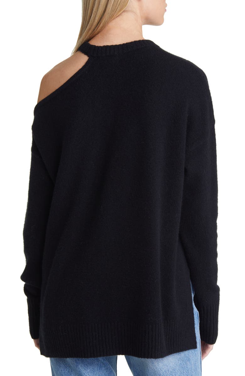 Open Edit Oversize Single Cold Shoulder Cotton Blend Sweater, Alternate, color, Black