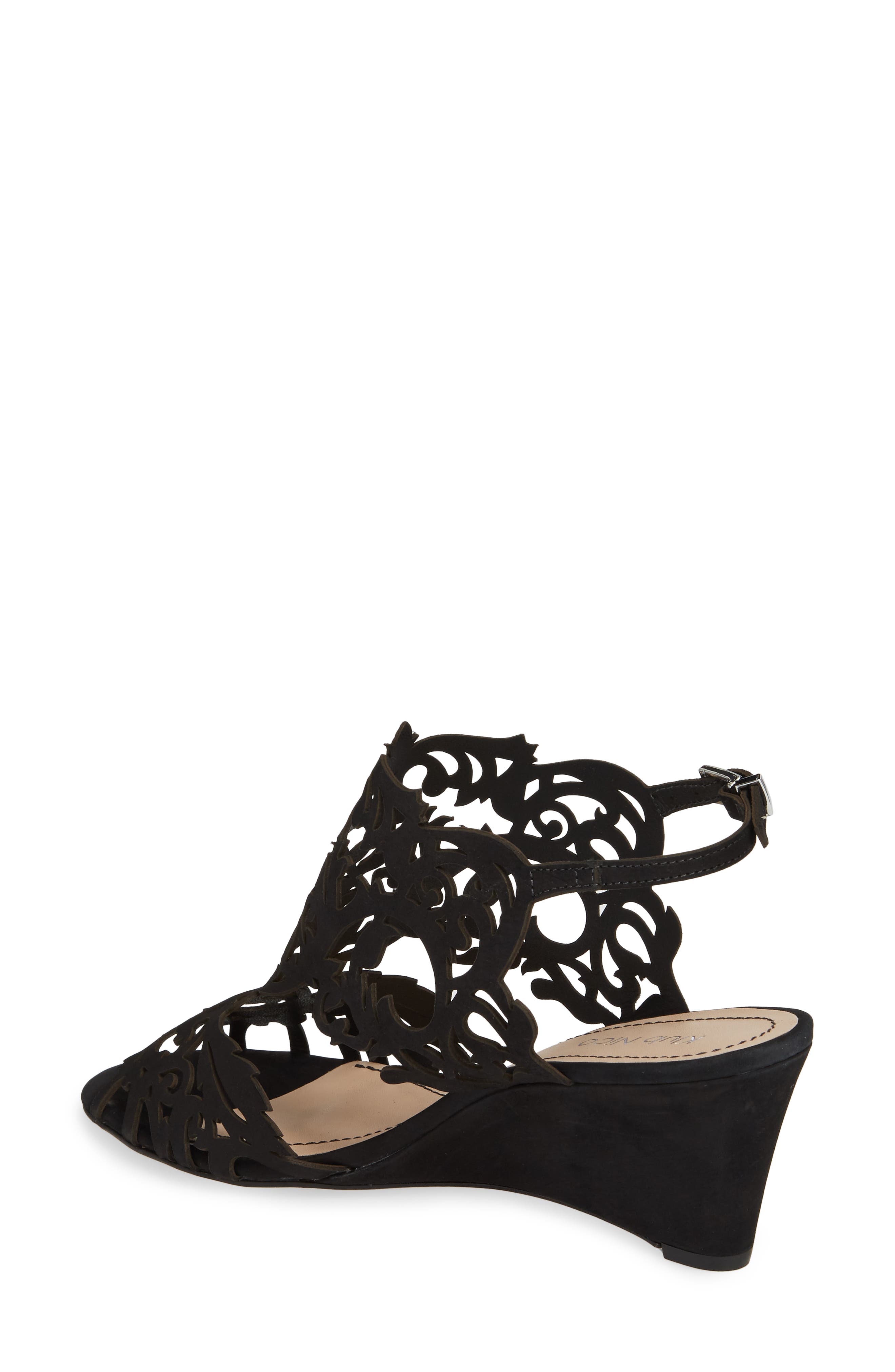 Marcela Laser Cutout Wedge Sandal, Alternate, color, BLACK NUBUCK LEATHER