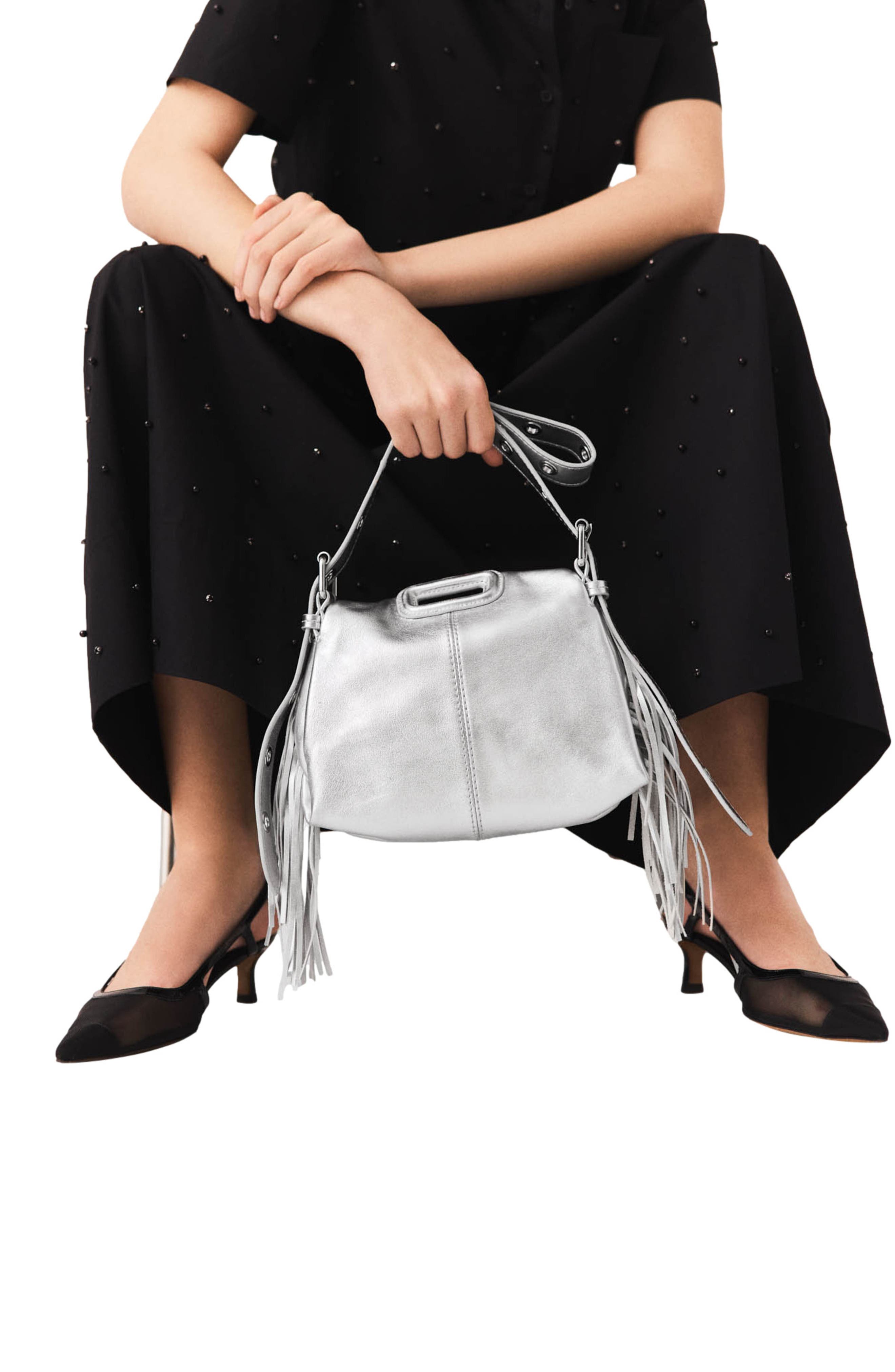 Miss M mini metallic leather bag, Alternate, color, SILVER
