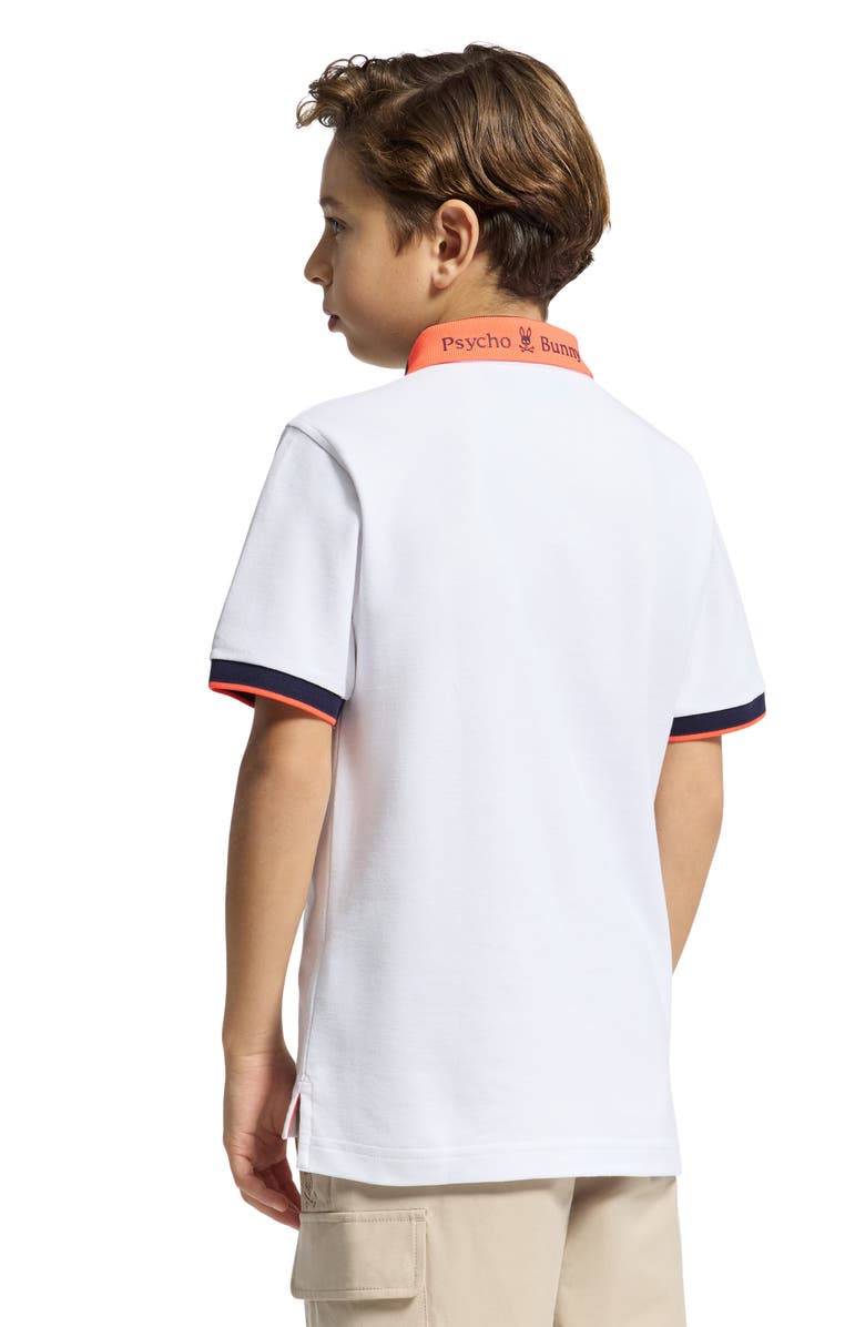 Psycho Bunny Kids' Thatcher Tipped Cotton Piqué Polo, Alternate, color, White