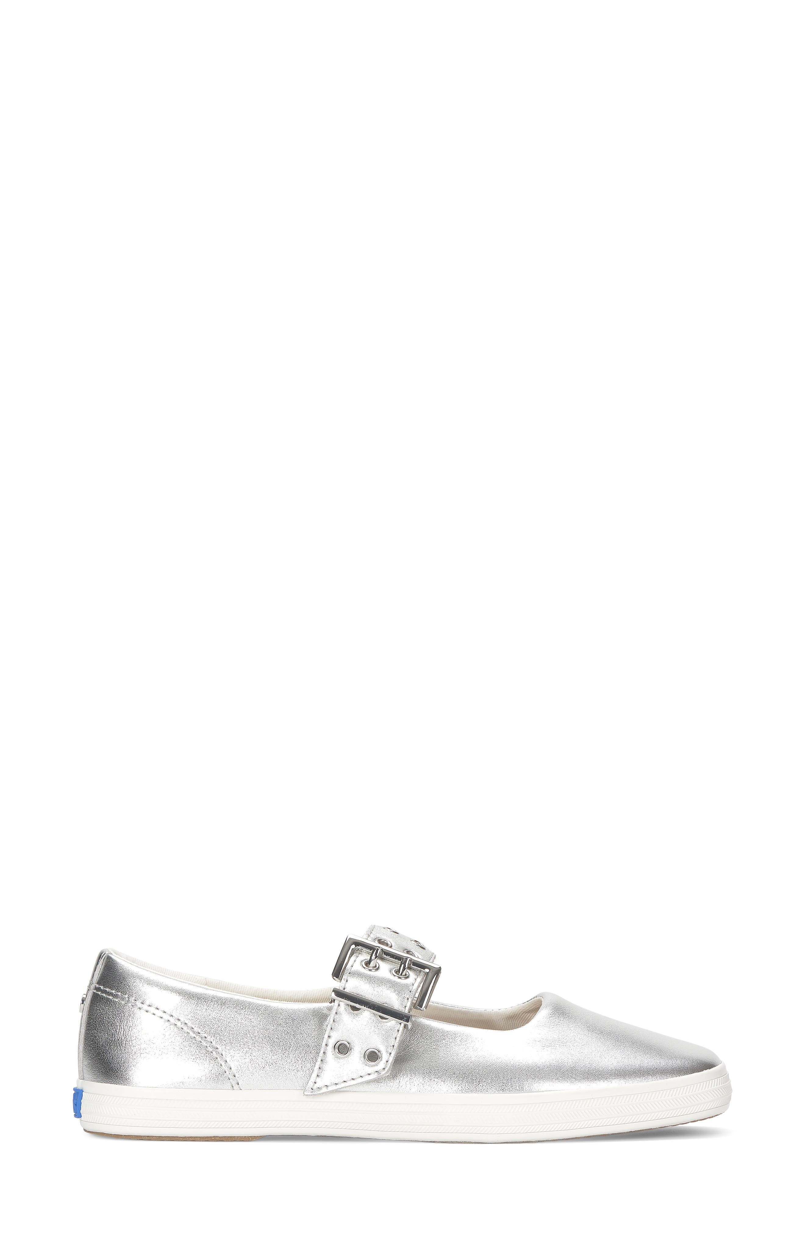 Square Toe Mary Jane Leather Flat, Alternate, color, SILVER